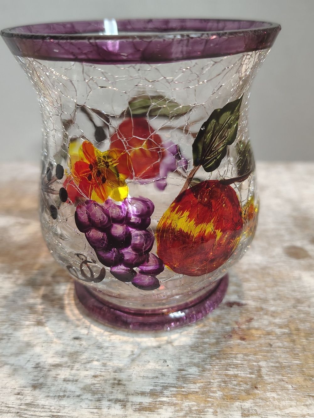 Yankee Candle  Crackle Glass Votive with Fruit Motif - Purple Rim
